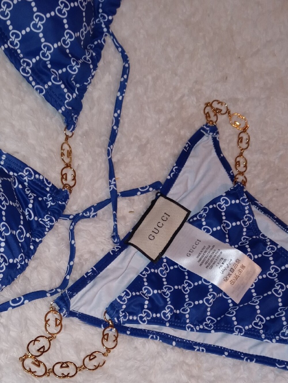 Gucci Blue GG Logo Triangle Chain Bikini - Picture 6 of 13